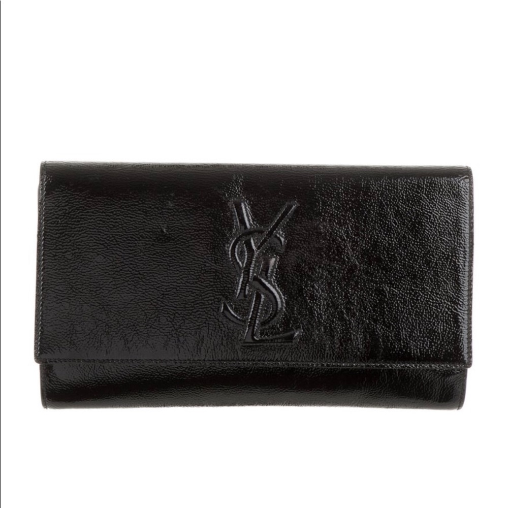 YSL PATENT BLACK CLUTCH